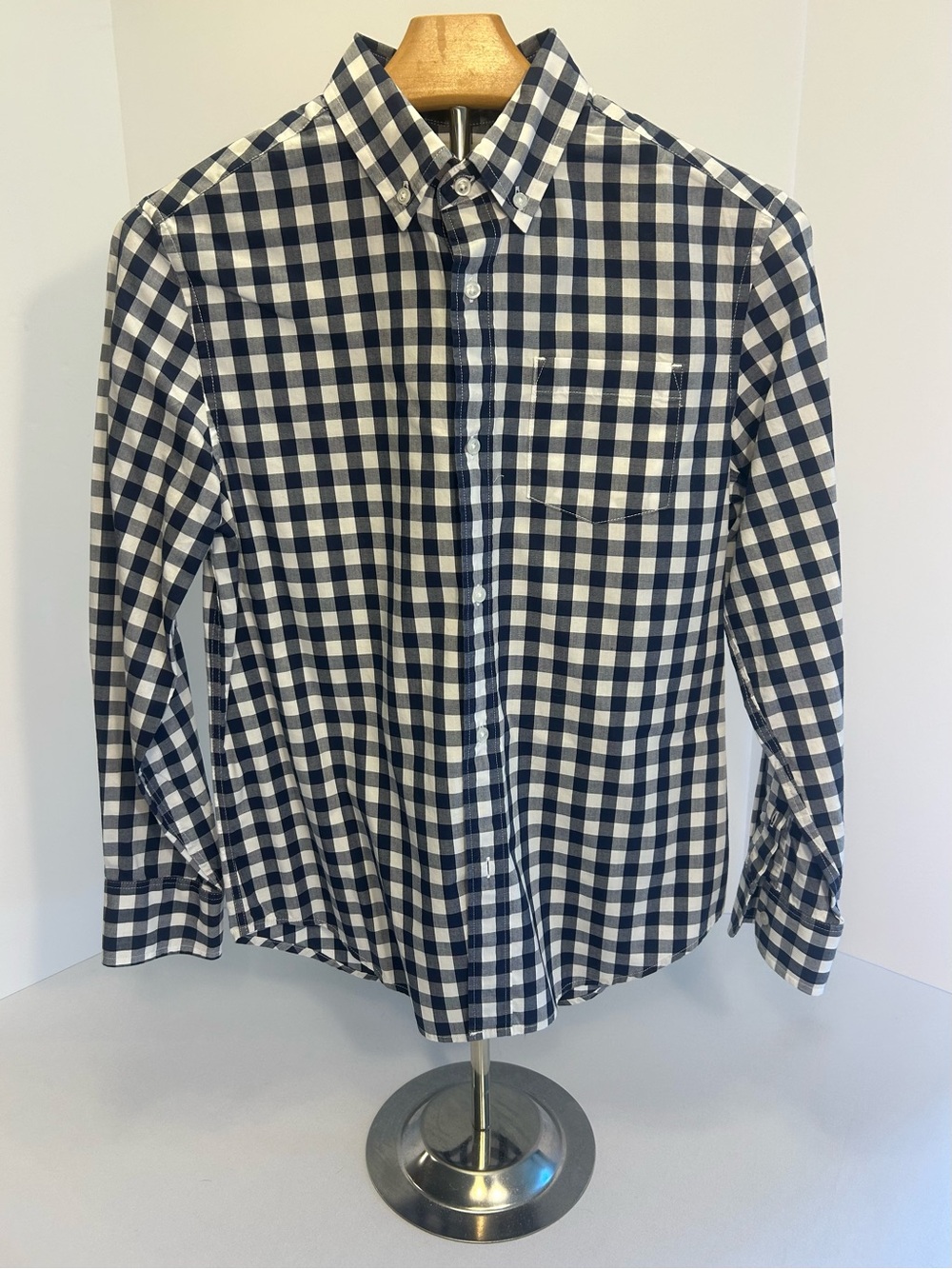 J. Crew Classic Navy & White Gingham Button-Down Shirt - big boys